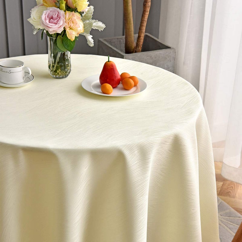 maxmill Round Jacquard Tablecloths Swirl Pattern Spillproof Wrinkle Free Heavy Weight Soft Table Cloth for Circular Table Cover of Buffet Banquet Parties Holiday Dinner Round 90 Inch Ivory - Image 3